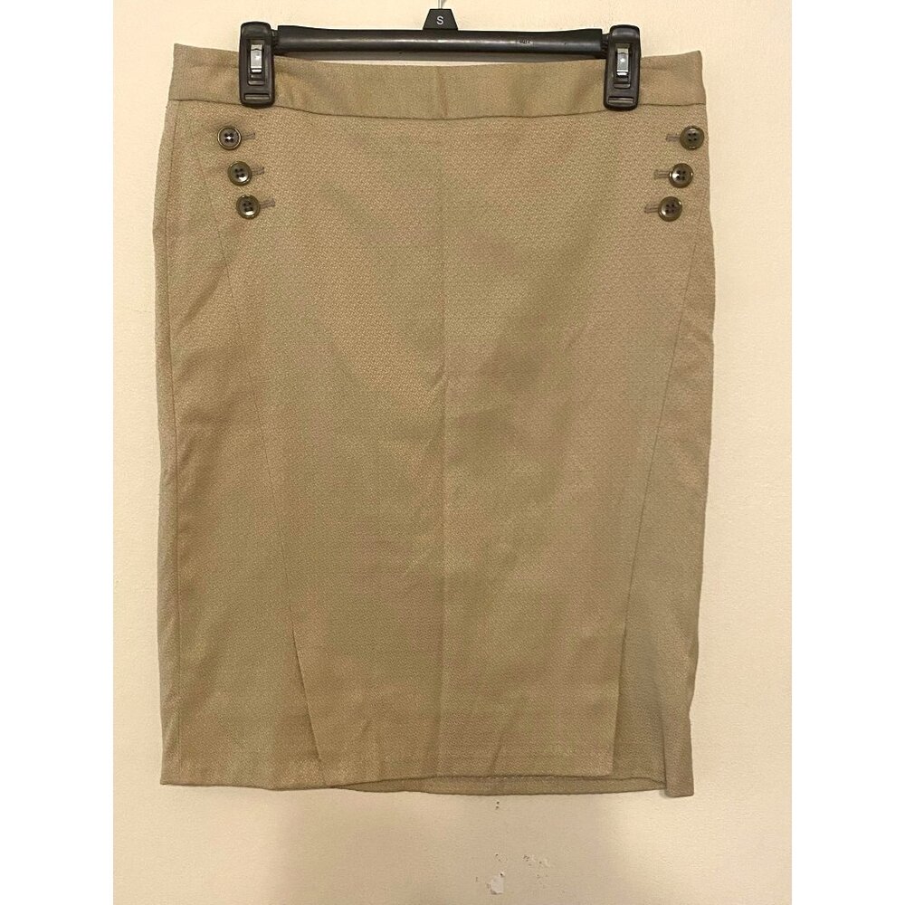 The Limited Tan Pencil Skirt Lined Decorative Button Detail Size 8 Knee Length